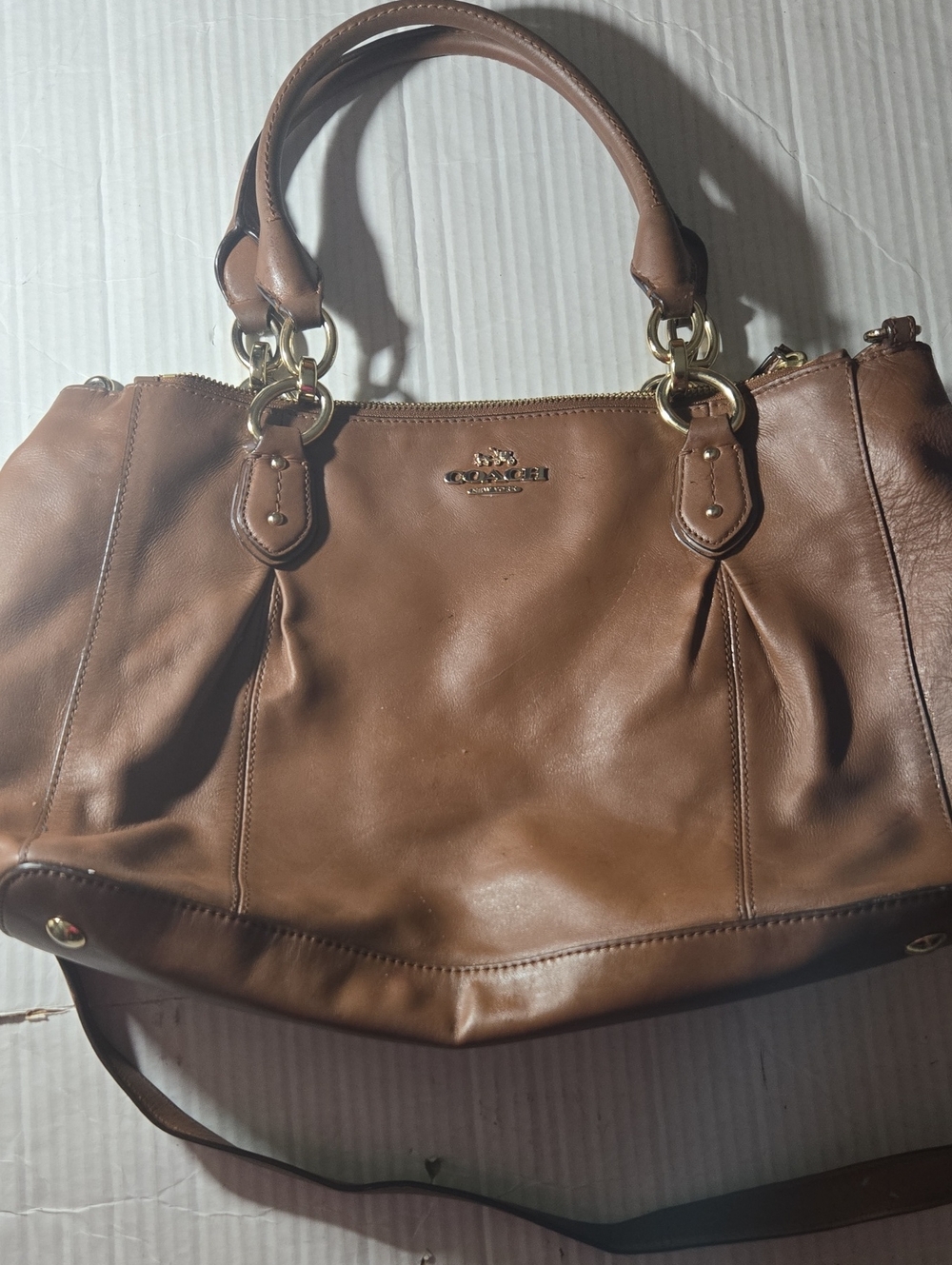 Coach Cognac Leather Shoulder Bag with Gold Hardware